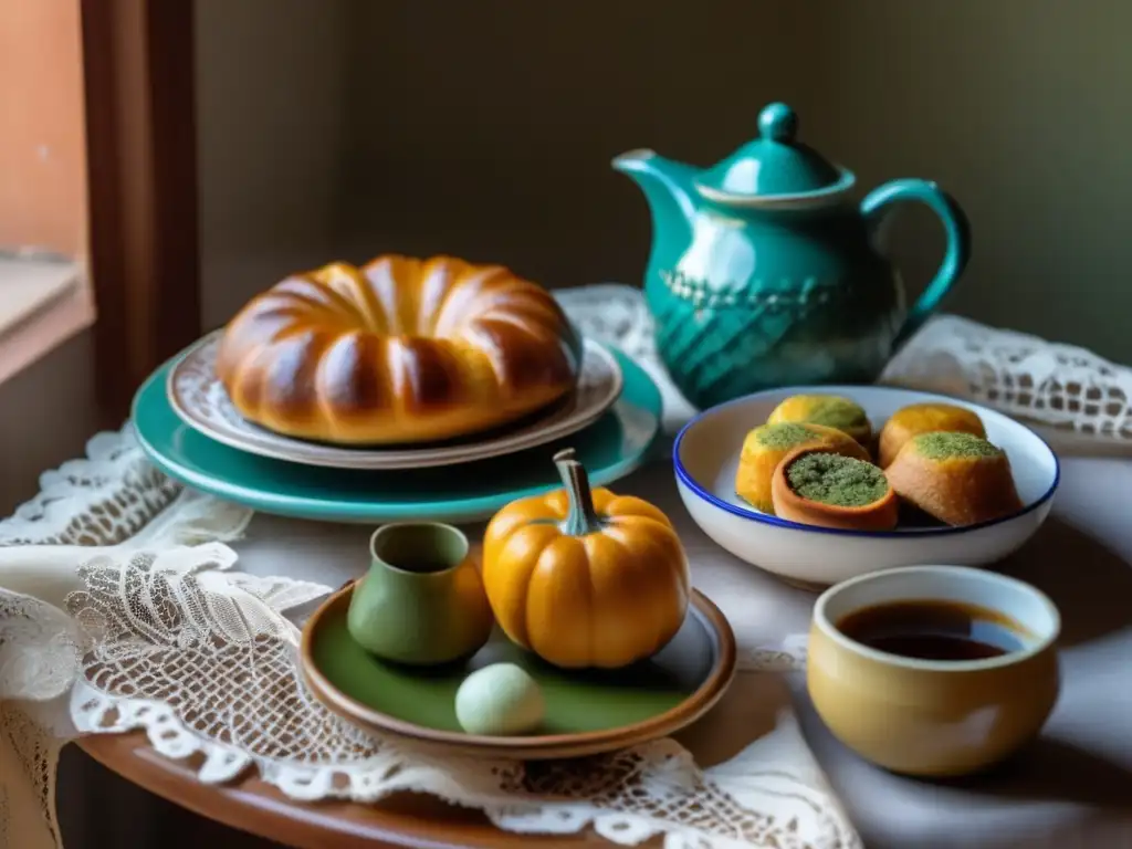 Rincón acogedor de un café tradicional argentino con pasteles artesanales para acompañar el mate