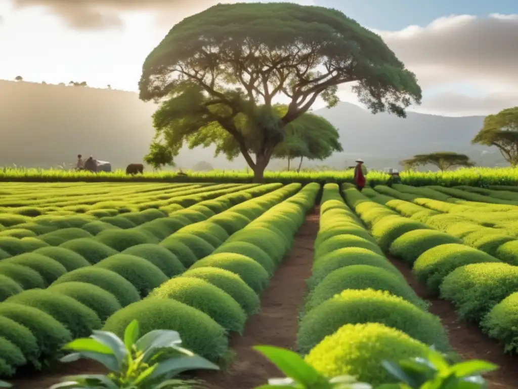 Agricultor en cultivo de yerba mate con métodos orgánicos