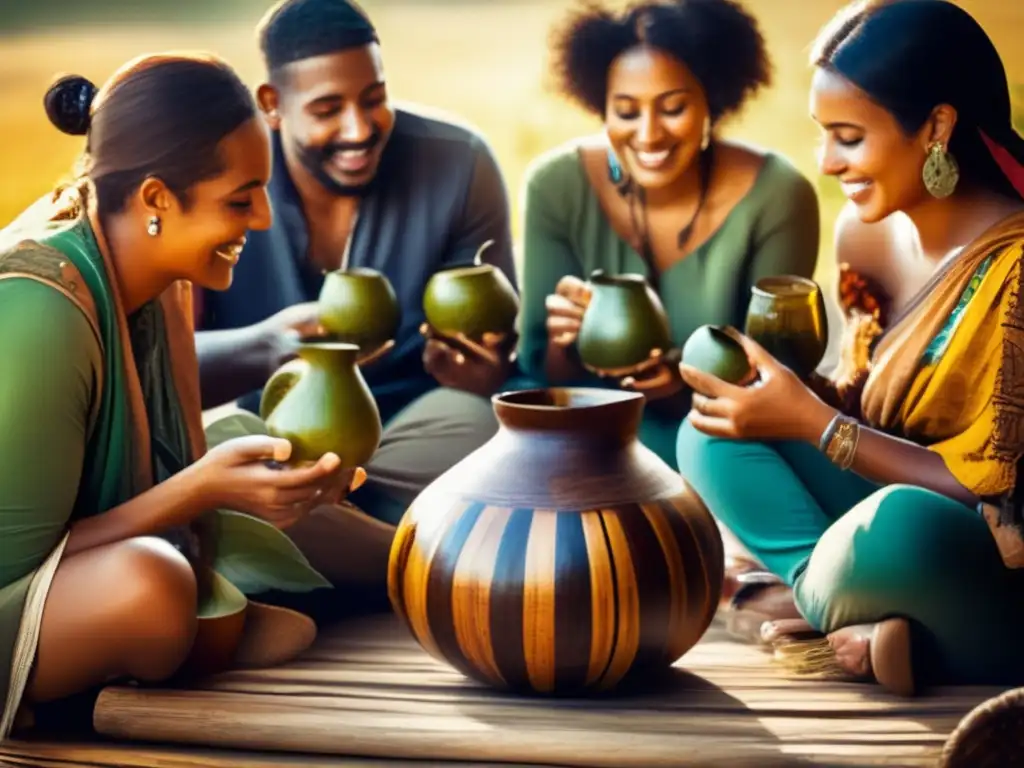 Amigos disfrutando de una ceremonia de mate tradicional con calabaza tallada y bombilla - Criterios para degustar mate tradicional