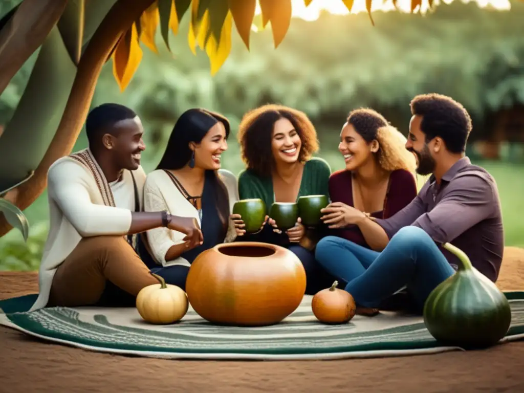 Amigos disfrutando del mate en un entorno acogedor con beneficios medicinales del mate en la región rioplatense