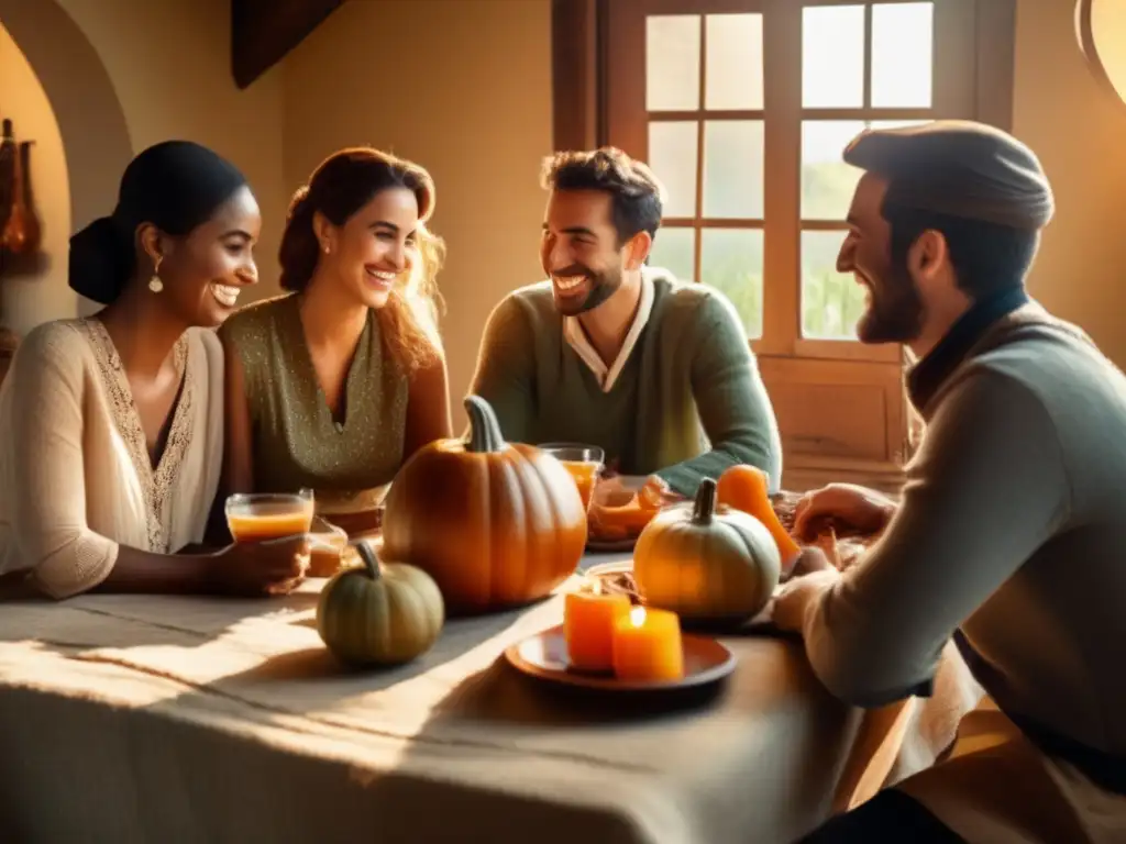 Amigos disfrutando de mate, con mesa rústica, mate artesanal y expresiones relajadas