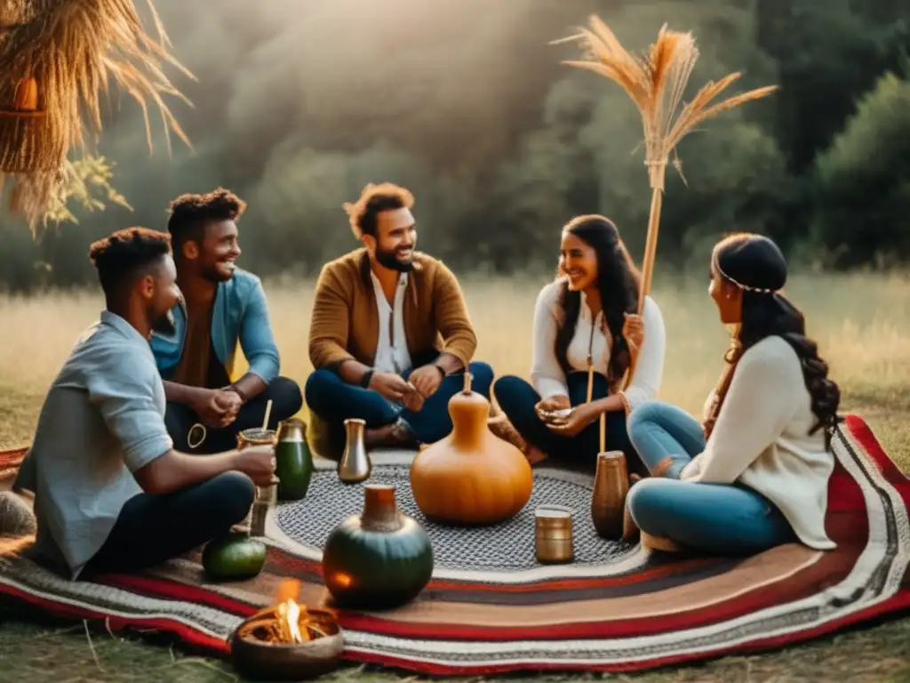 Amigos compartiendo mate en la naturaleza - Yerba mate orgánica mercado rentable