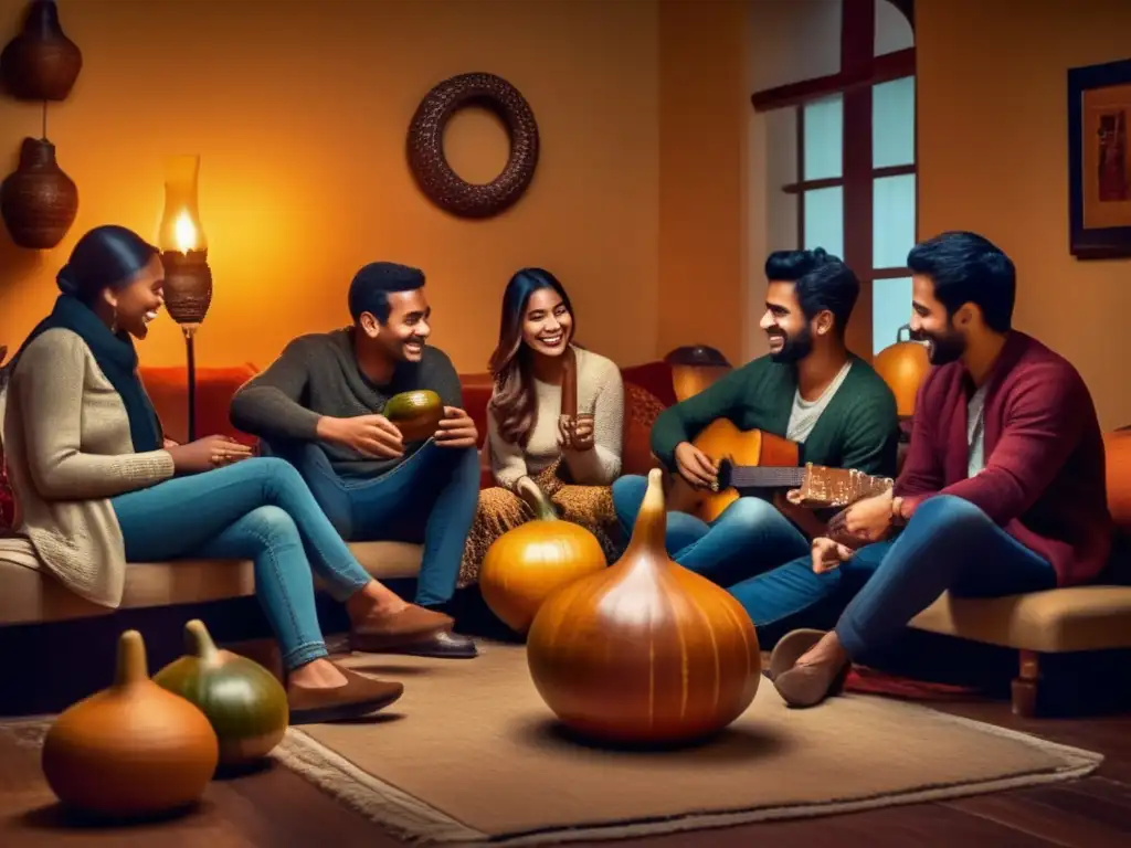 Amigos disfrutando del mate en una sala acogedora - Tradición del mate en la región