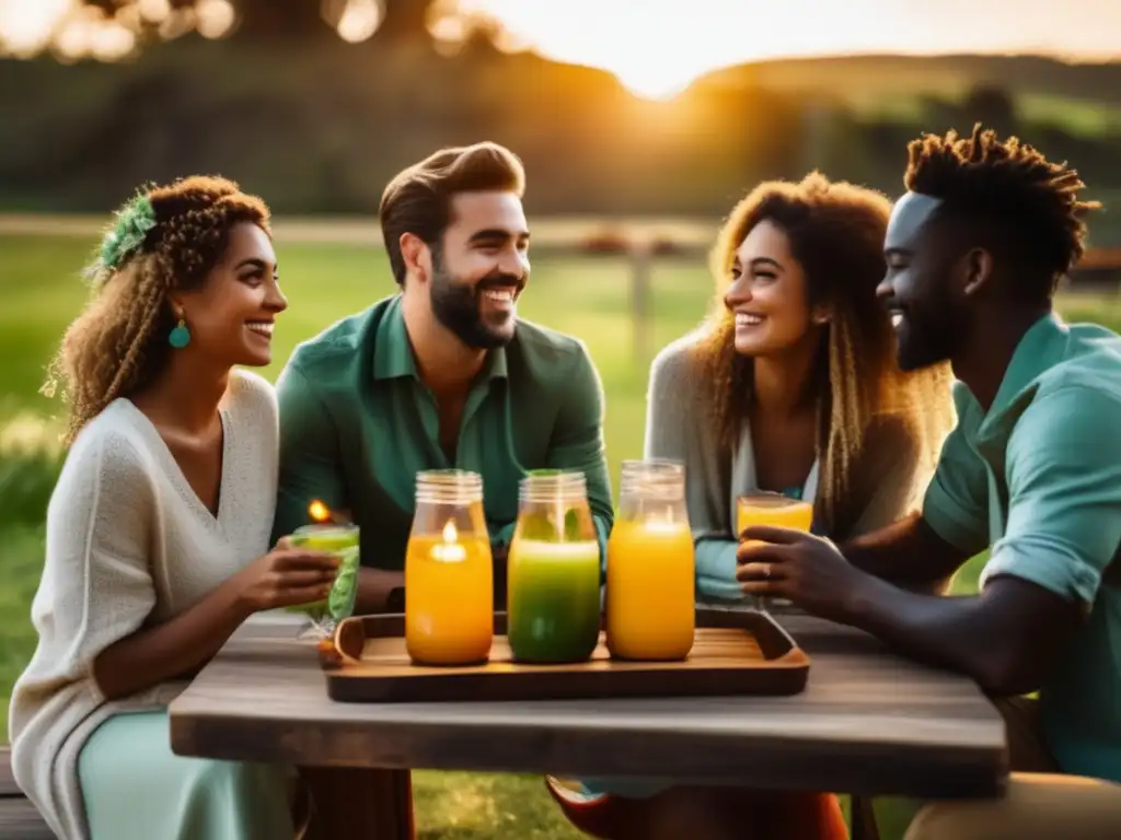 Amigos disfrutando de recetas innovadoras de mates fríos en un ambiente acogedor al aire libre