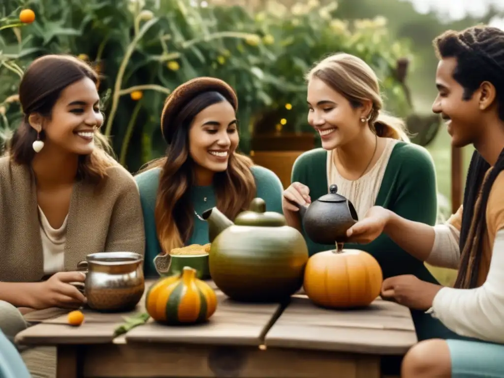 Amigos disfrutan de yerba mate saborizada en un ambiente nostálgico y acogedor