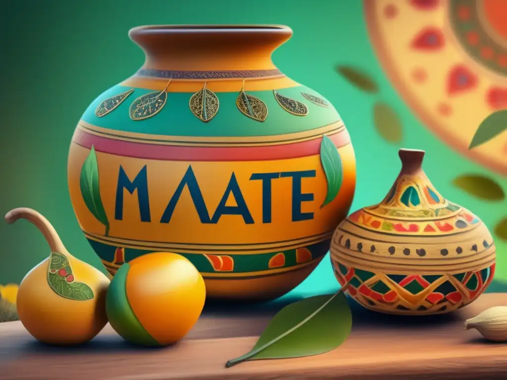 Arte en preparación de mate: Gourd con flores, paisaje sereno y detalles vibrantes