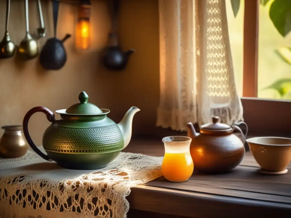 Arte en la preparación del mate en una cocina vintage con mate, bombilla, yerba mate y detalles tradicionales