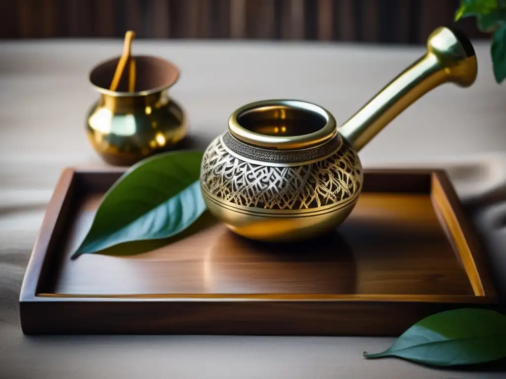 Artesanos tradicionales del mate Rioplatense: gourd, bombilla, bandeja y yerba mate, representando historia y herencia cultural