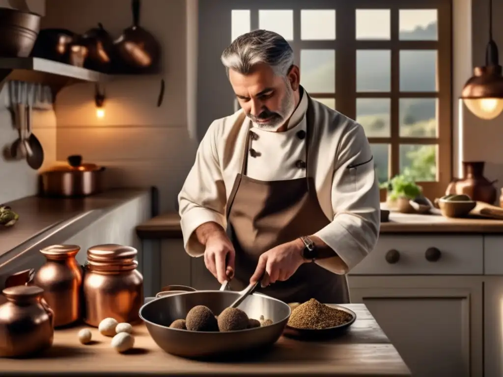 Preparación artística de trufas en cocina rústica - Trufas de yerba mate receta