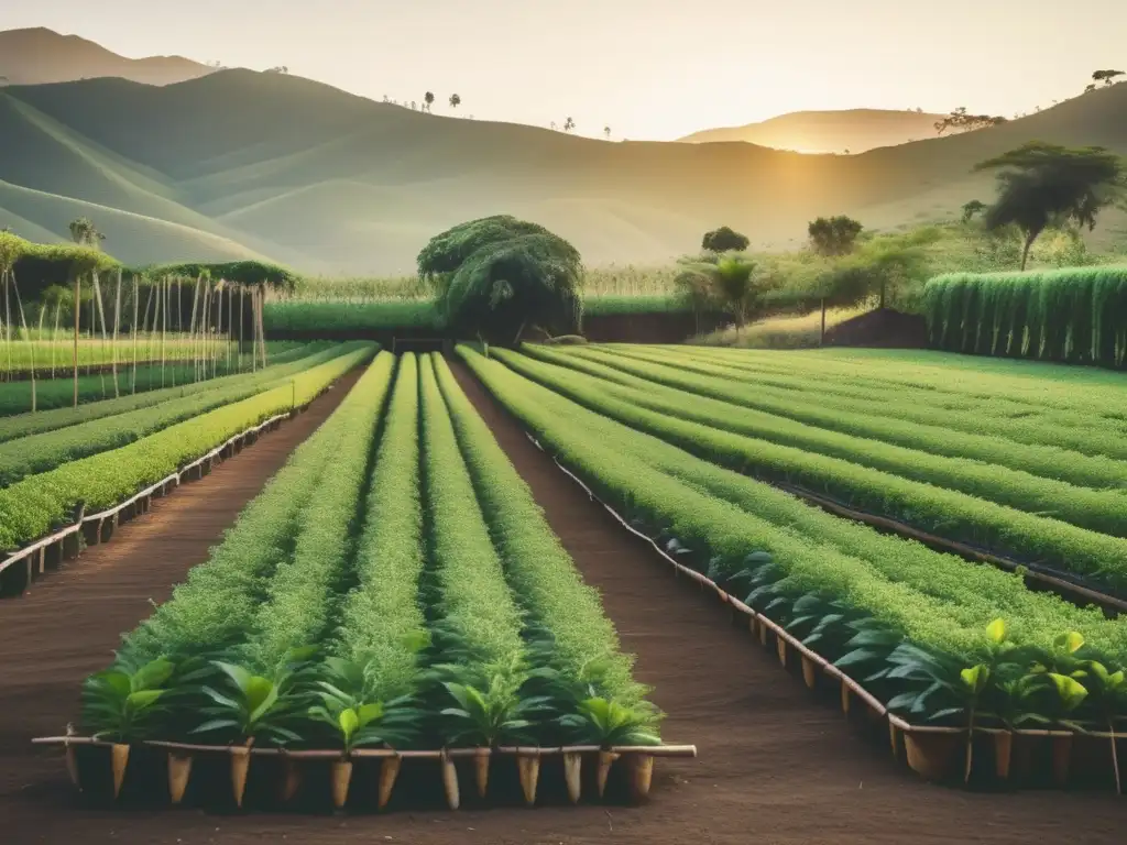 Avances tecnológicos en el secado de yerba mate en un campo verde con plantas y un rack de secado tradicional