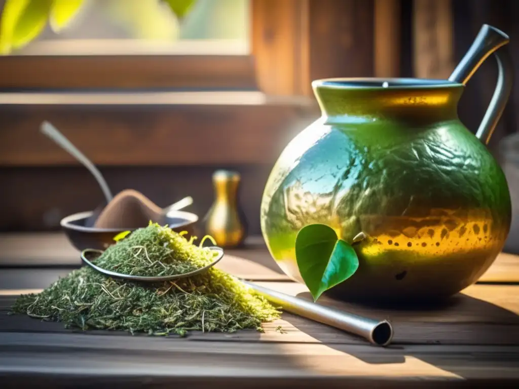 Bebidas de mate para extranjeros: una imagen vintage de una tradicional calabaza y bombilla de mate sobre una mesa de madera rústica