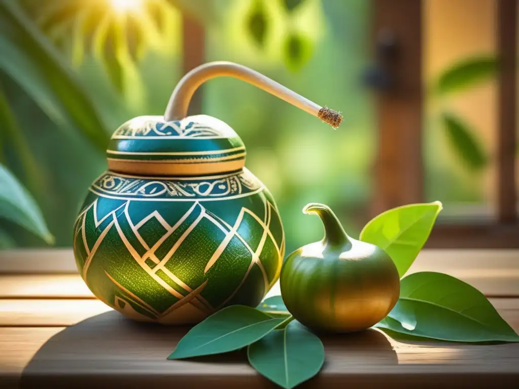 Beneficios del mate tradicional con yerba mate y bombilla en una mesa de madera