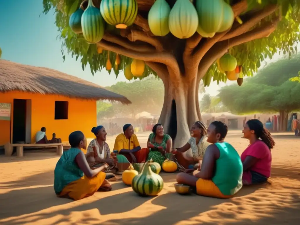 Beneficios del tereré para la salud: grupo disfrutando tereré bajo árbol, promoviendo comunidad y hidratación (+vibrantes colores)