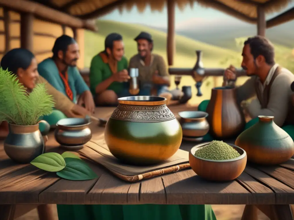 Beneficios de la yerba mate en una reunión tradicional con música, decoración y camaradería