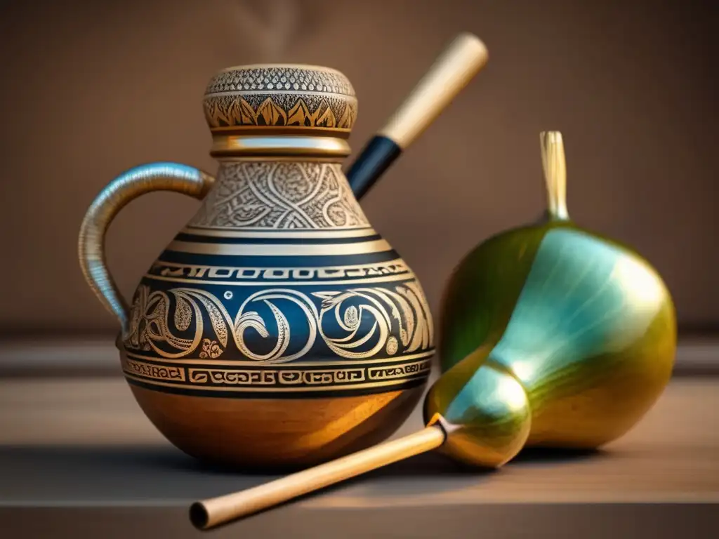 Gourd y bombilla de mate vintage con historia del comercio de yerba mate