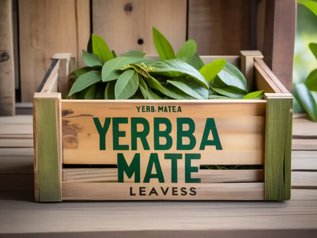 Caja vintage con hojas de yerba mate: Cultivo tradicional rioplatense y cuidado de plantaciones (110 caracteres)