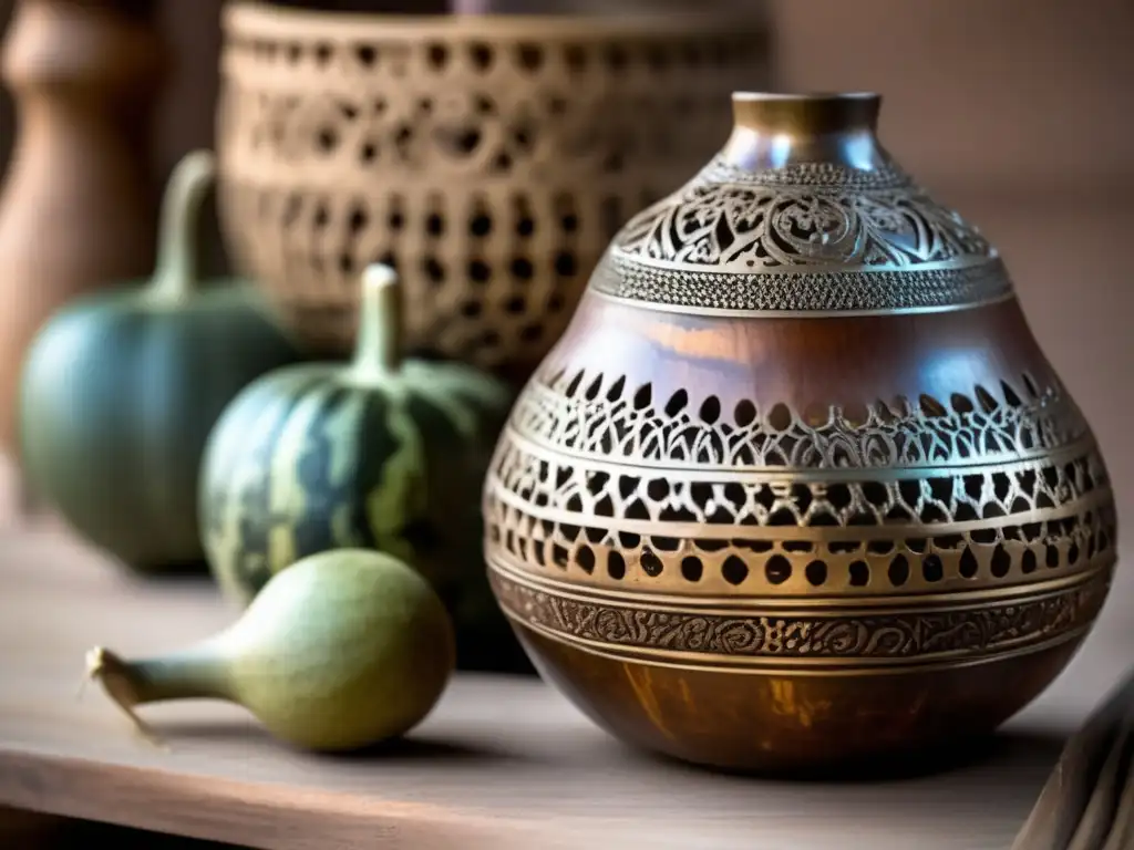 Calabazas y bombillas de mate artesanales, con detalles intrincados y diseño único