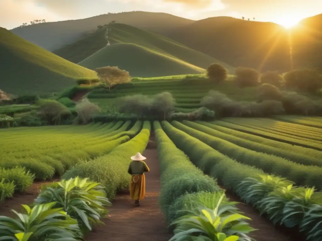 Campo de yerba mate con agricultor recolectando subproductos - Valorización subproductos planta yerba mate