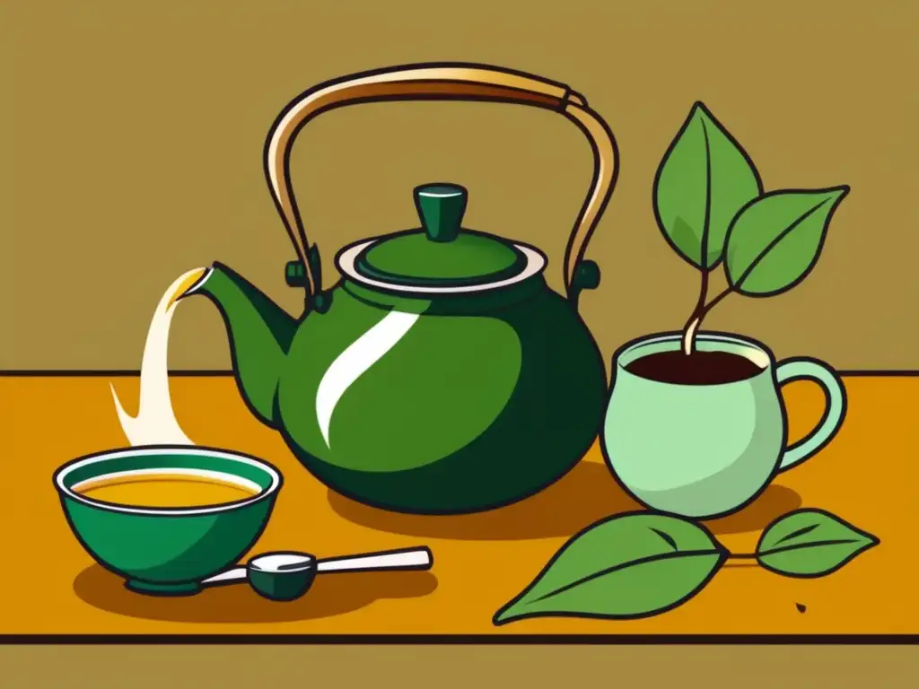 Cebado del mate: ilustración vintage del proceso con mate, bombilla y tetera