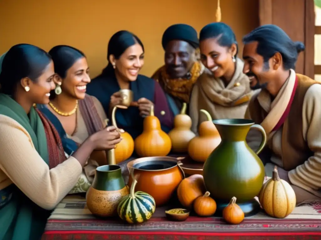 Celebración de la tradición del mate en el extranjero - Personas de diferentes culturas disfrutan del mate con camaradería y aprecio