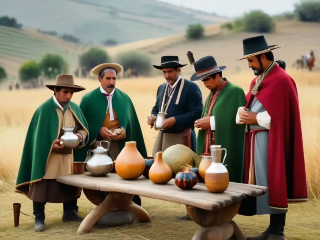 Ceremonia mate con gauchos y folklore rioplatense: relación entre cebado y tradición (110 caracteres)