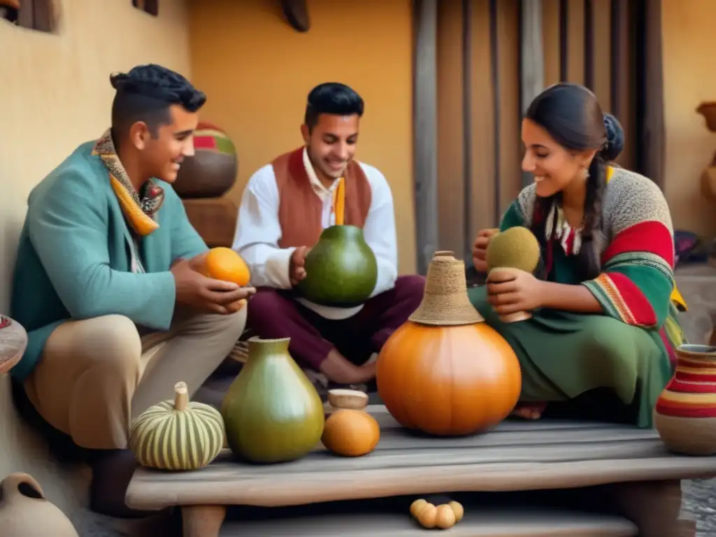 Ceremonia de mate con amigos en un patio rústico y acogedor