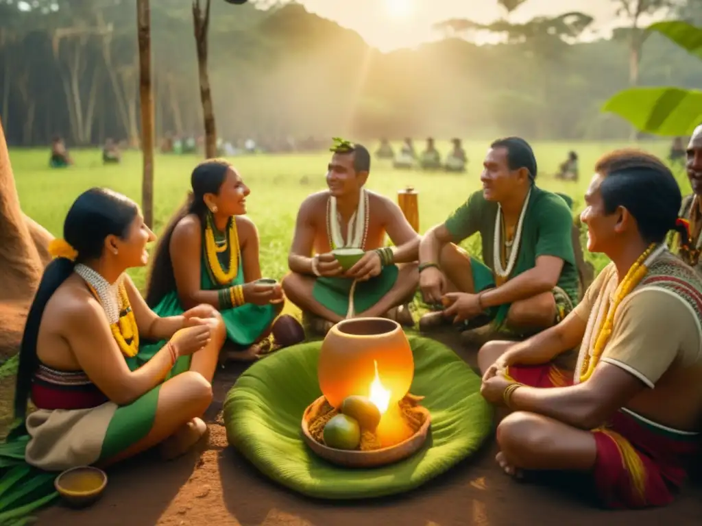 Ceremonia Guaraní de mate en el bosque: Tradición cultural con gourds de plata y camaradería