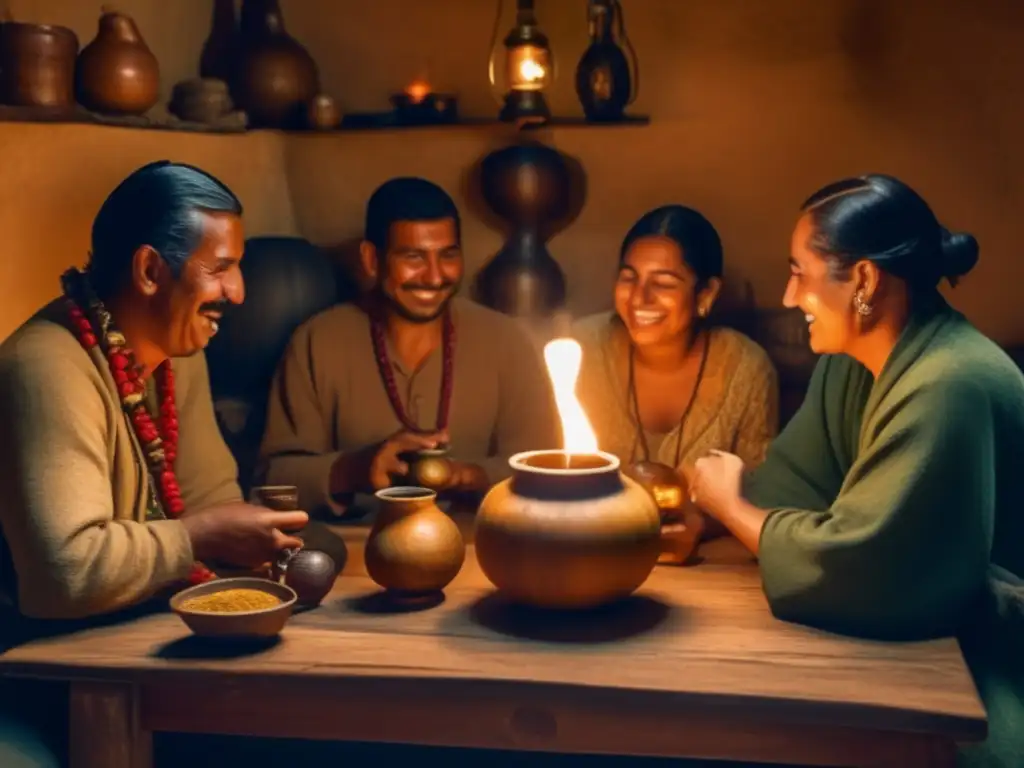 Ceremonia de mate rioplatense: amigos disfrutan la tradición en una habitación rústica con mate y conversación