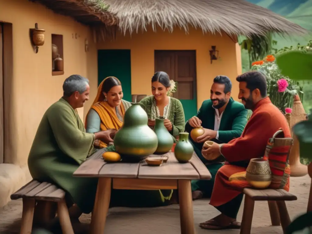 Ceremonia de mate rioplatense: Internacionalización del mate rioplatense en un patio rústico rodeado de vegetación exuberante