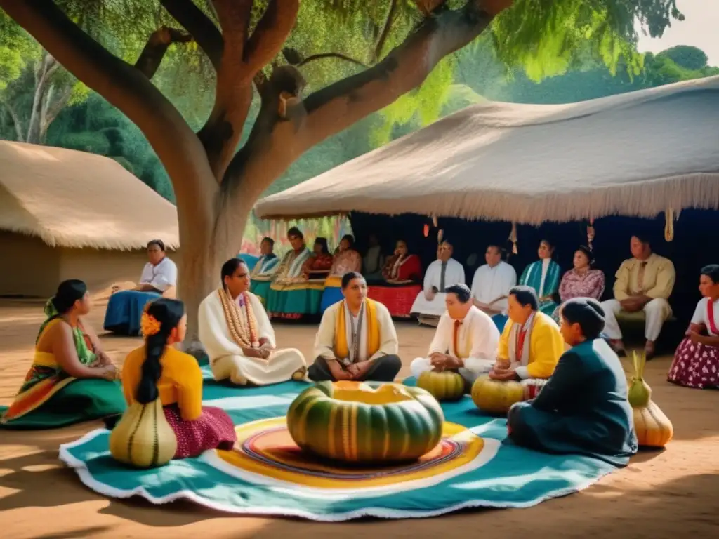 Ceremonia tradicional de tereré al aire libre con guampas ornamentadas y personas vestidas con trajes paraguayos - Errores comunes cebado tereré