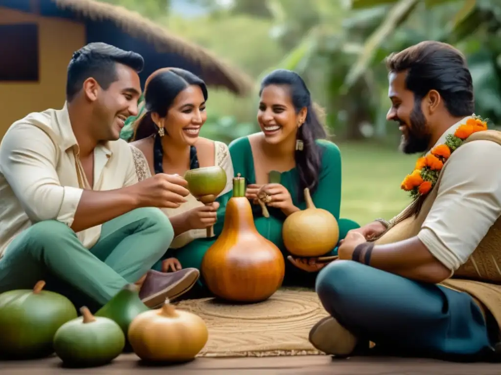 Ceremonia tradicional de mate: amigos disfrutando de la compañía y los beneficios del mate en un entorno acogedor y natural