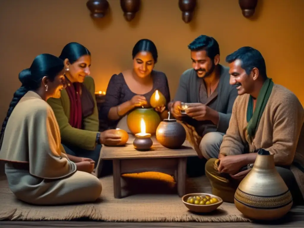 Ceremonia tradicional del mate: amigos disfrutando de la camaradería y variedades de sabor en un ambiente acogedor