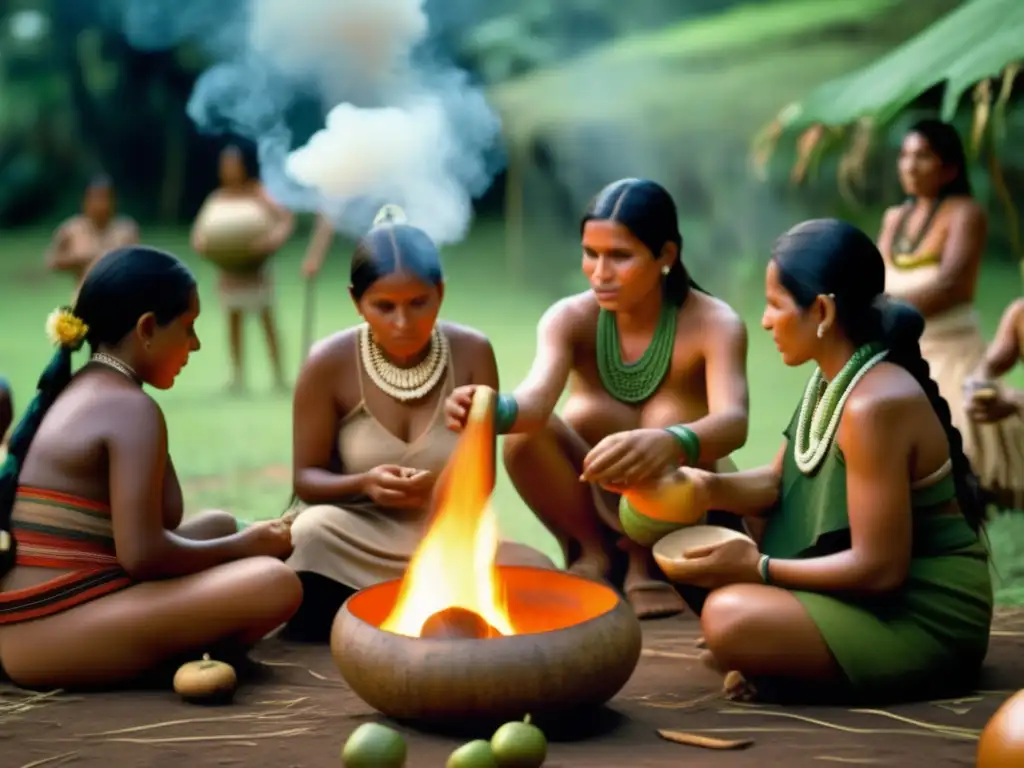 Ceremonia tradicional Guarani: Preparando mate en la selva con coloridas vestimentas y hechizos artesanales