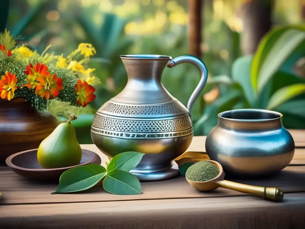 Ceremonia de yerba mate en Rio de la Plata - Gourd de plata y bombilla rodeados de naturaleza y tradición