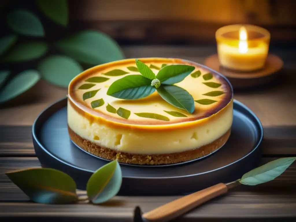 Cheesecake con esencia de mate, decorado y delicioso