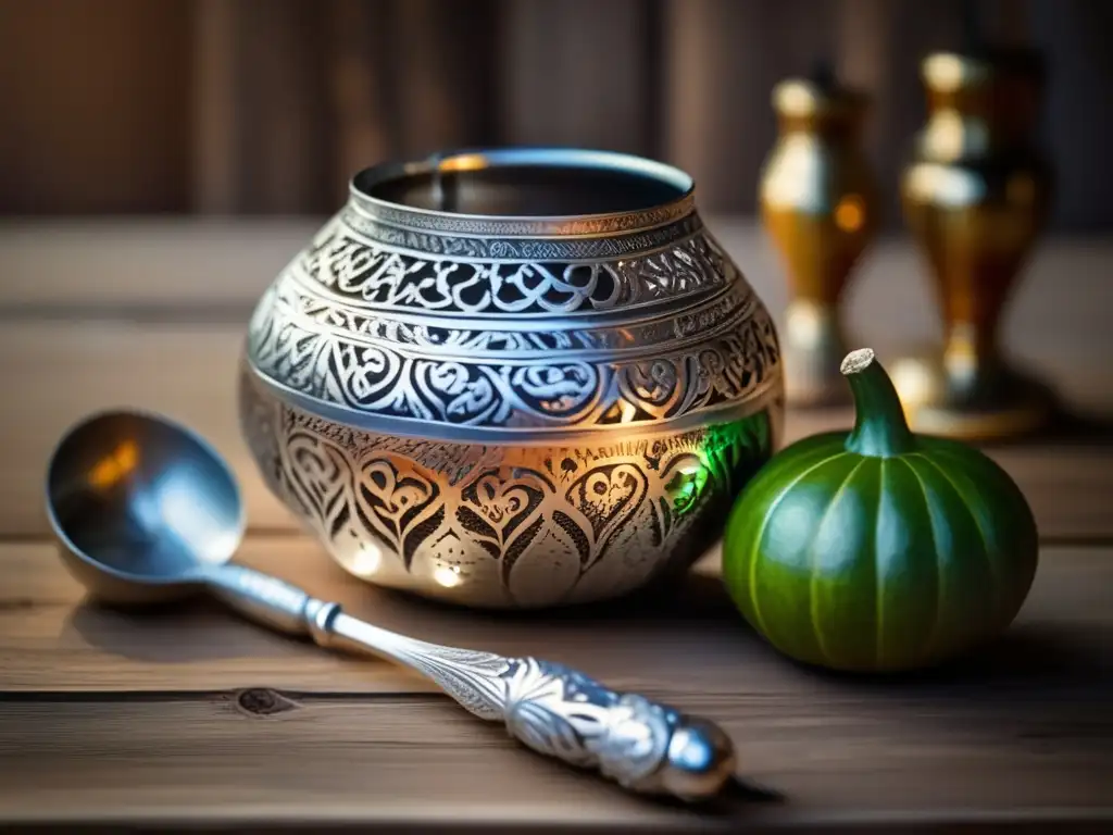 Clases avanzadas selección y mezcla mate: Mate gourd and bombilla on rustic wooden table, showcasing rioplatense culture craftsmanship