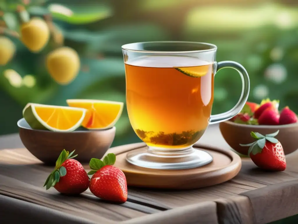 Combinaciones refrescantes con mate en un jardín pintoresco: té mate frío con frutas tropicales y sorbete