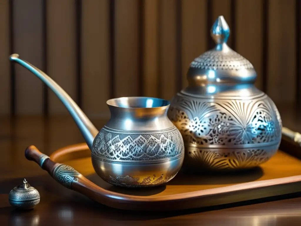 Competencias gastronómicas de mate en la región rioplatense: mate gourd, bombilla, tray, craftsmanship, vintage, sunlight