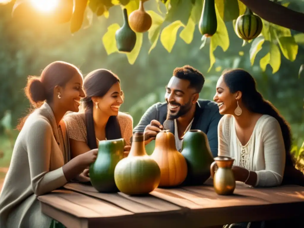 Conexiones astronómicas en el mate: amigos disfrutando de la naturaleza y la tradición del mate en un ambiente acogedor