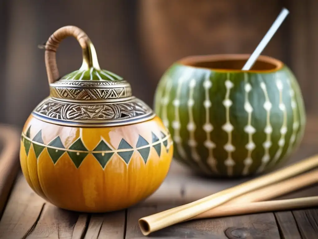 Consumo de mate en ecommerce: Mate gourd, bombilla y ambiente rústico en una imagen vintage