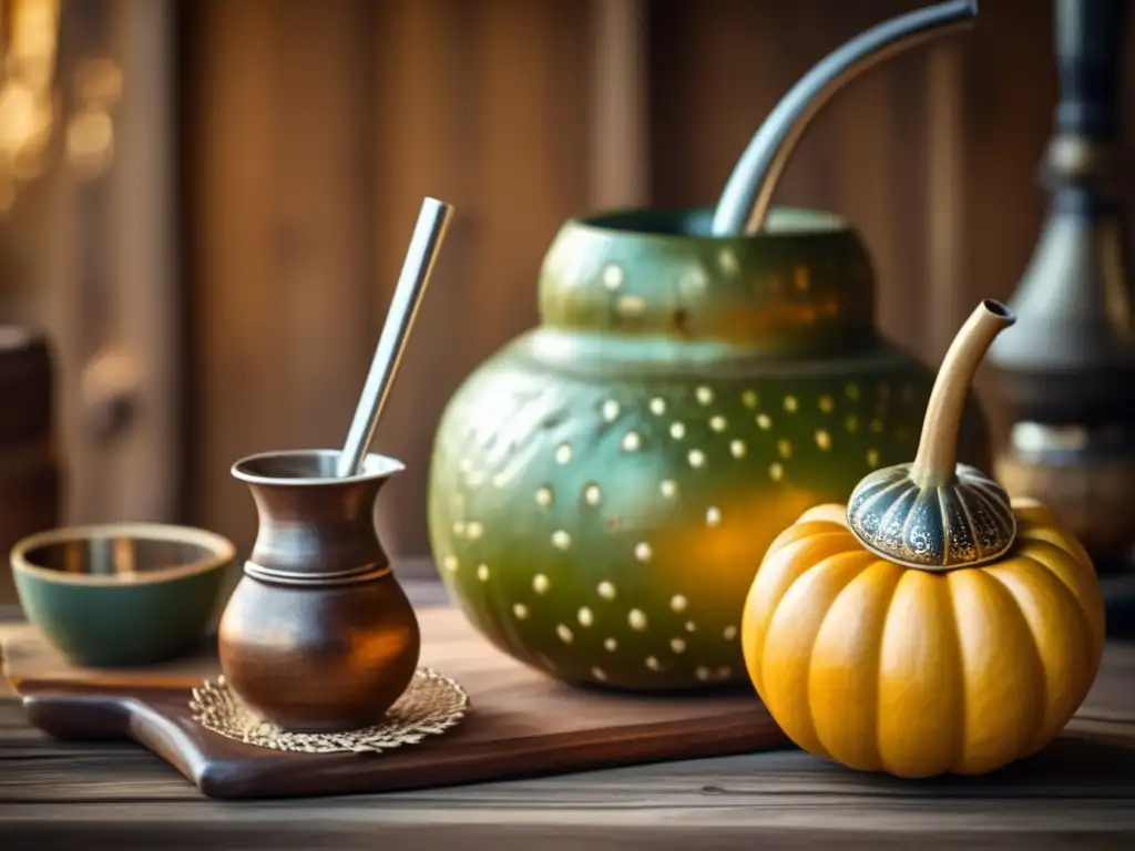 Consumo de mate y prevención de adicciones en una imagen nostálgica de una tradicional mate gourd y bombilla en una mesa de madera