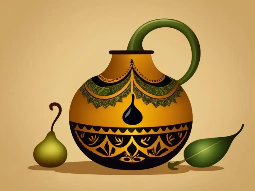 Consumo seguro de mate durante embarazo: ilustración vintage que muestra la tradición y cultura del mate en la región rioplatense