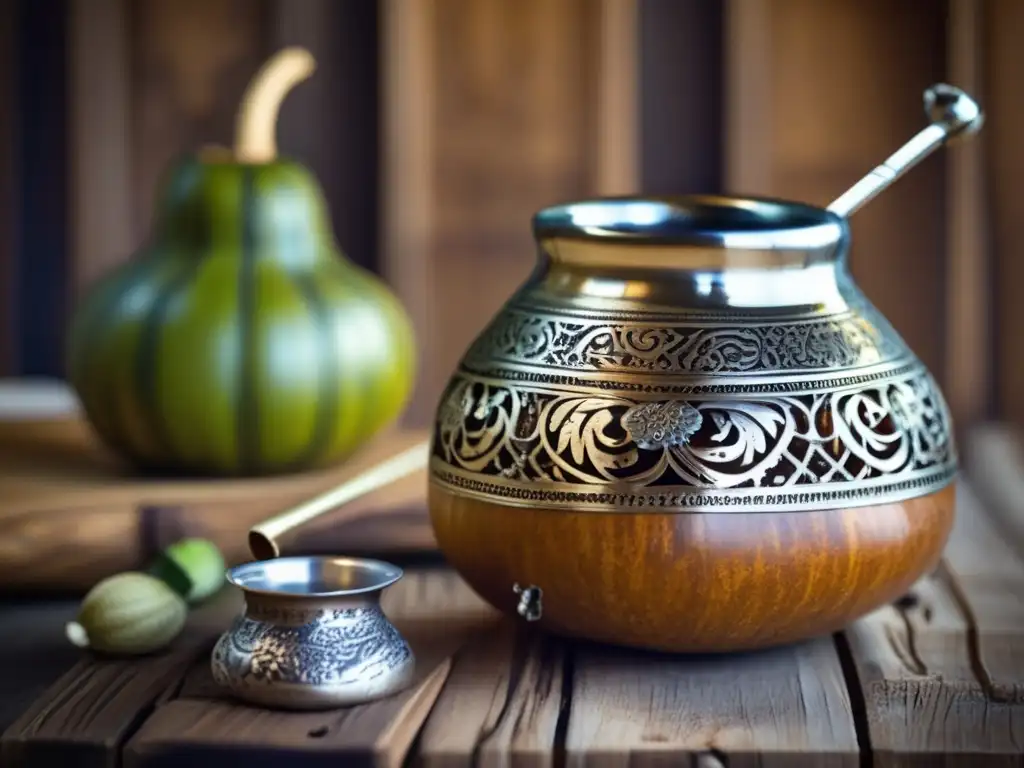 Control de calidad en marcas de mate - Mate gourd and bombilla set showcasing craftsmanship and rich history of rioplatense region