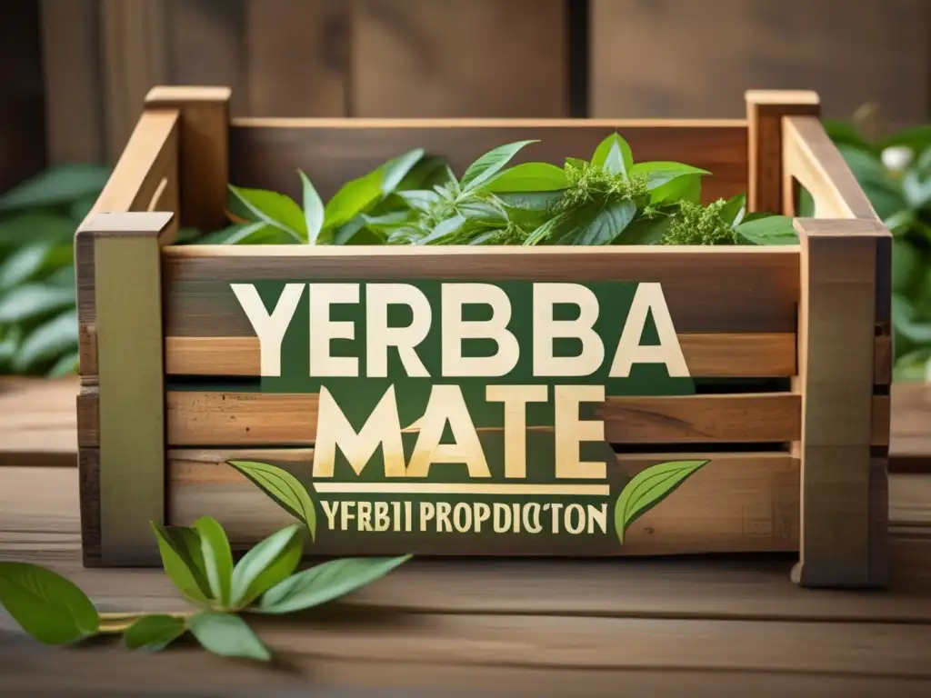 Control calidad yerba mate: imagen 8k de caja madera vintage llena de hojas yerba mate recién cosechadas, reflejando la importancia de control calidad en industria rioplatense