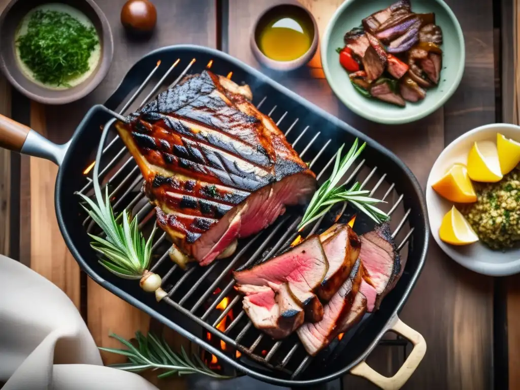 Cortes de carne para mate tradicional en una parrilla argentina vintage-