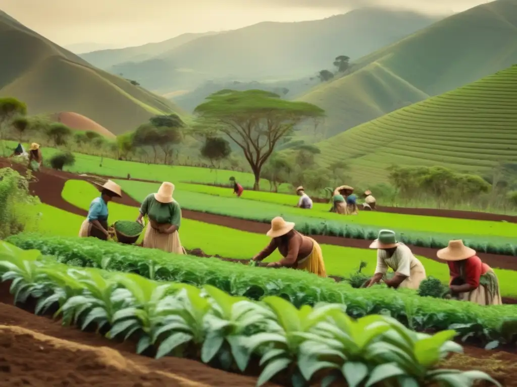 Cultivo de Yerba Mate en hermosa plantación, evocando nostalgia y autenticidad