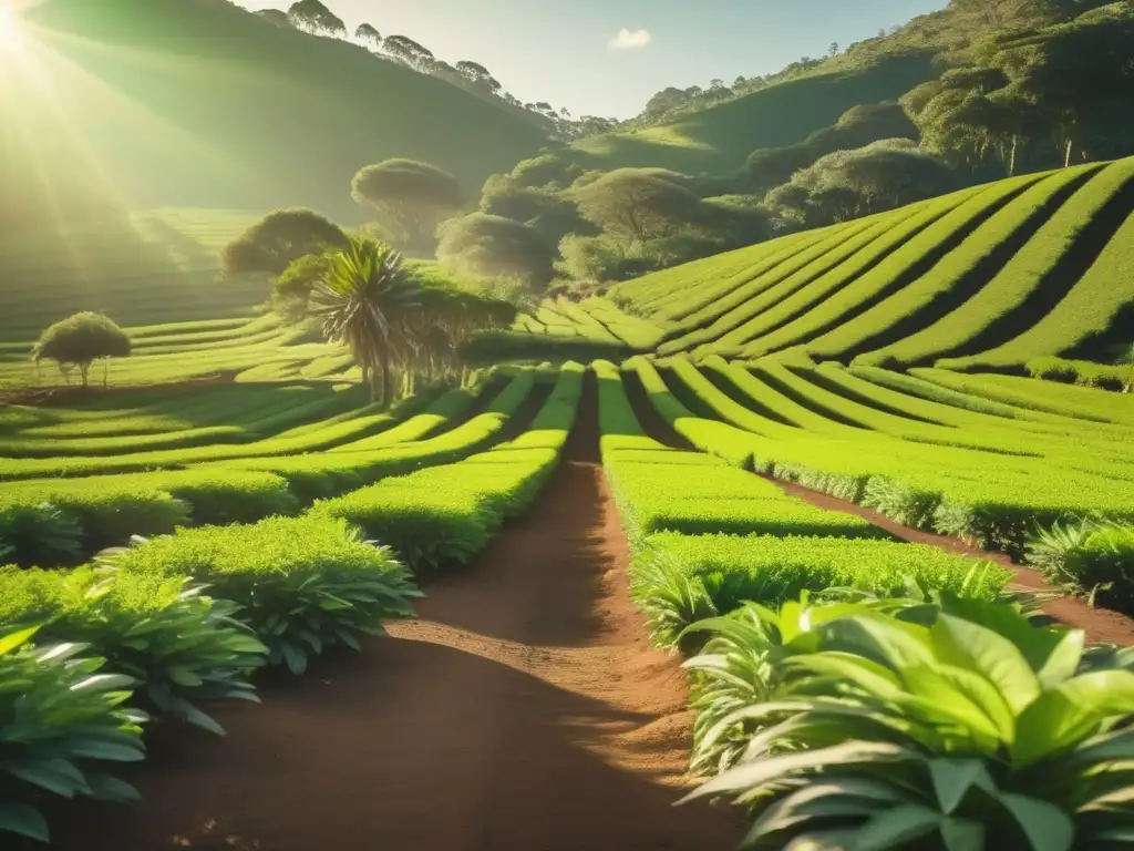 Cultura del mate en la región: Plantación de yerba mate verde exuberante con cosecha tradicional