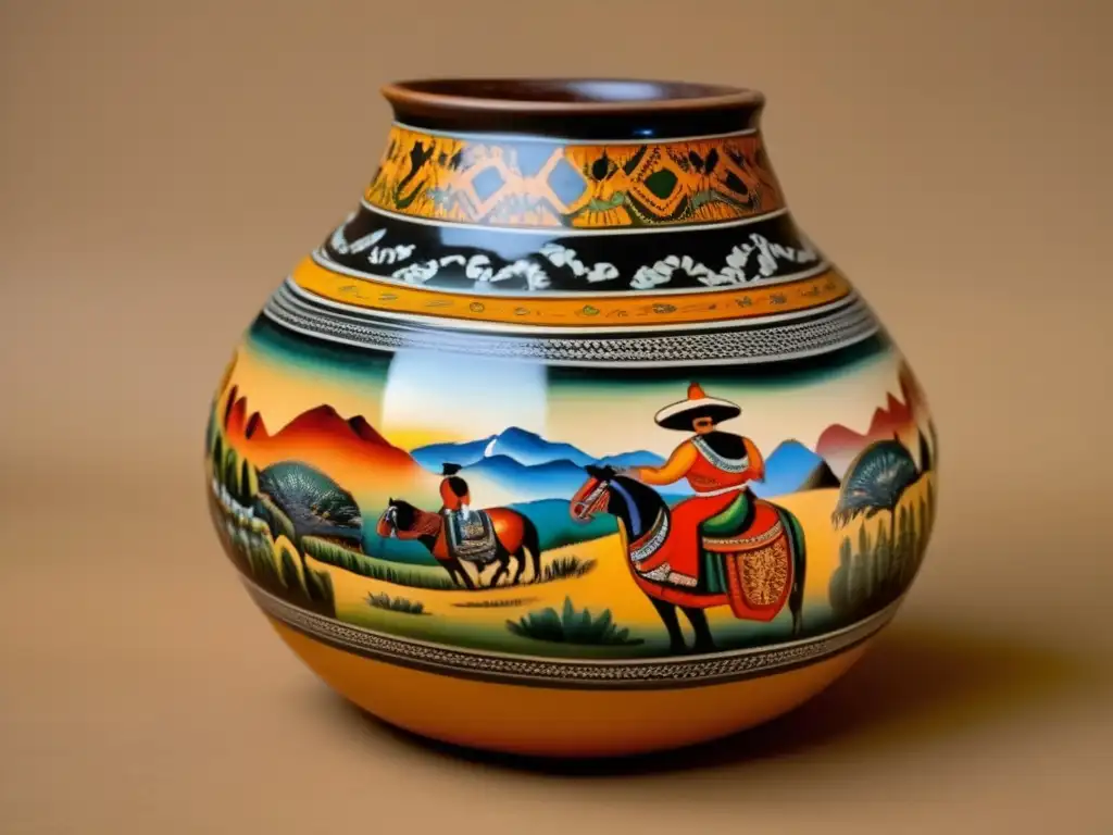 Diseños del mate rioplatense tradicional en una imagen cerámica vintage