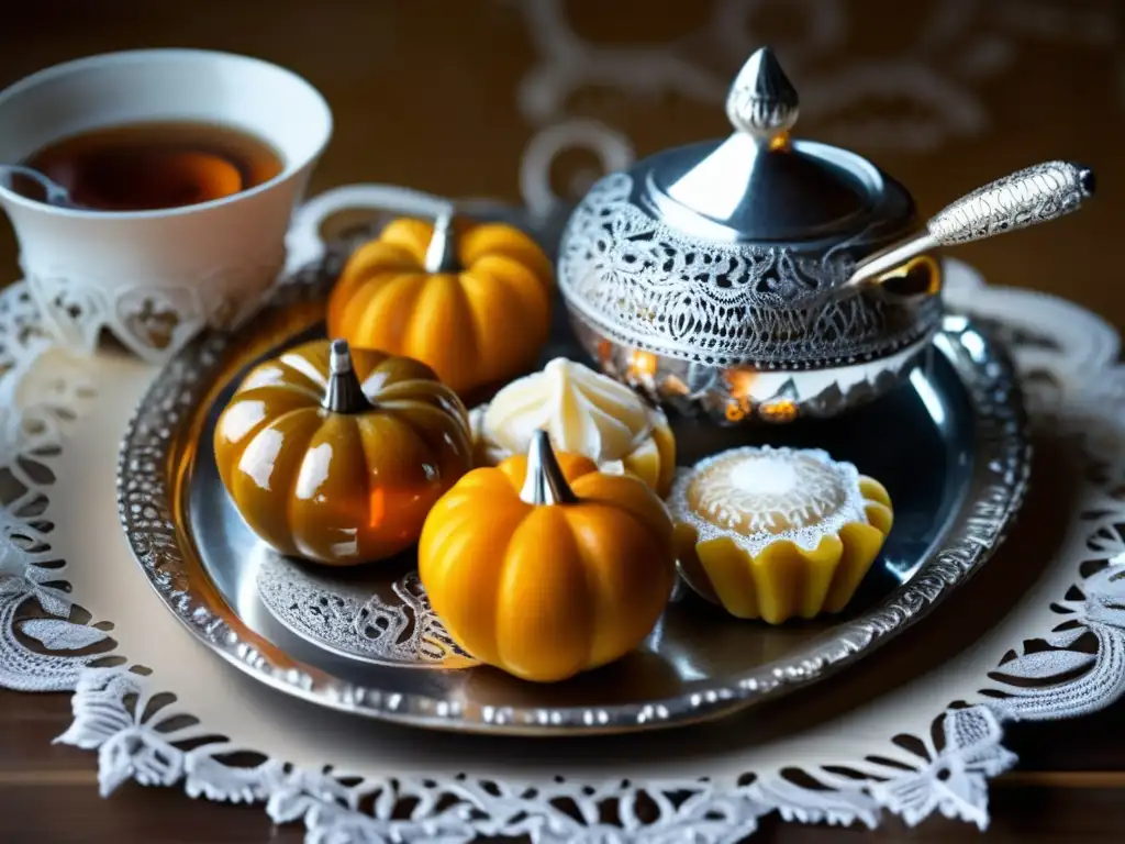 Dulces para acompañar el mate tradicional: bandeja vintage con dulces argentinos y mate gourd adornado con filigrana de plata