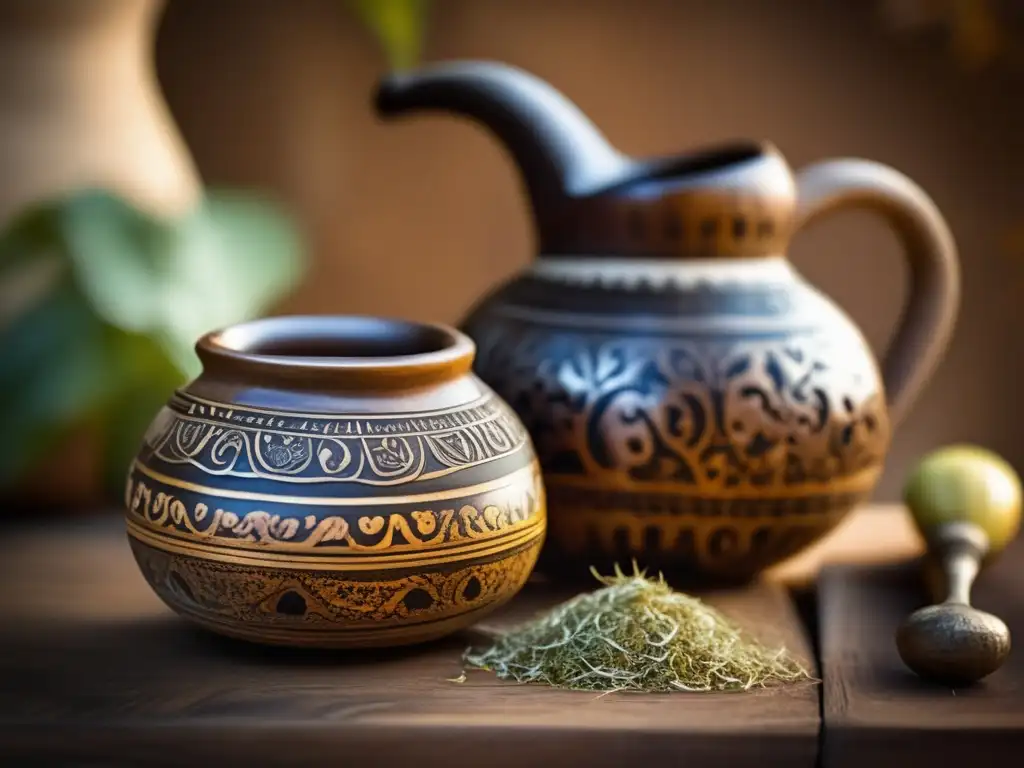 Efectos del mate en la digestión: un mate vintage con yerba mate oscura en una tradicional calabaza adornada con grabados y aspecto desgastado